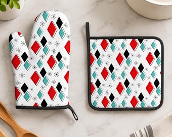Midcentury Modern Oven Mitt and Pot Holder Set