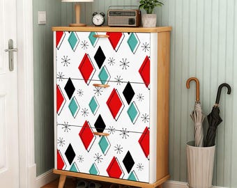 Midcentury Modern Shoe Cabinet - Atomic Diamond Pattern (Made in USA)