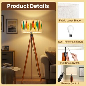 Mid-Century Modern Tripod Floor Lamp (Made in USA) - Retro Home Decor image 3