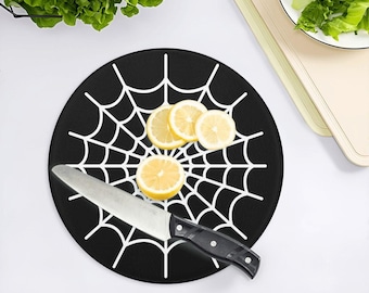 Spiderweb Round Glass Cutting Board - Halloween Kitchen Decor - 2 Sizes