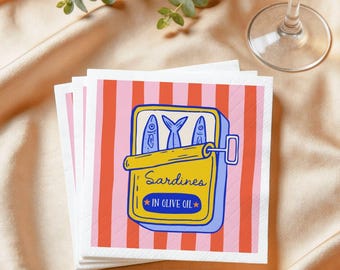 Sardines - 50 Pack Napkins - Cocktail or Luncheon Sizes - Coastal Barware