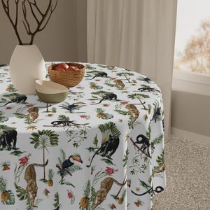 Jungle Print Tablecloth - Tropical Decor - Party Table Cover - Kid&#39;s Jungle Birthday - Dining Room Table Decoration