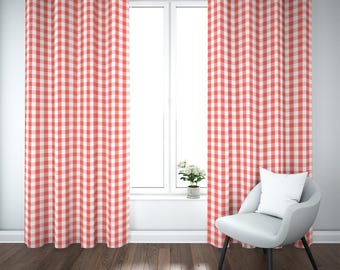 Red Gingham Blackout Curtains with Grommets - Set of 2 - Comes in Many Sizes