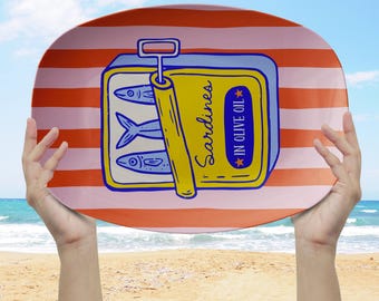 Sardines Serving Platter with Colorful Stripes