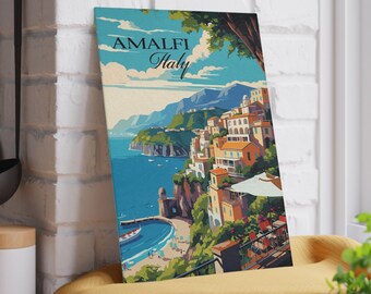 Amalfi Coast Italy Glass Cutting Board - Coastal Kitchen Decor and Serve