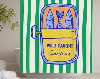 Sardines Shower Curtain - Coastal Tinned Fish Bath Decor