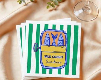 Striped Sardines 50 Pack Napkins - Cocktail or Luncheon Sizes - Oceancore Style