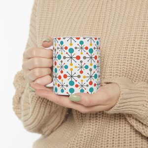 Retro Pattern Ceramic Mug - Colorful MCM Coffee Cup - Mid-Century Modern Design