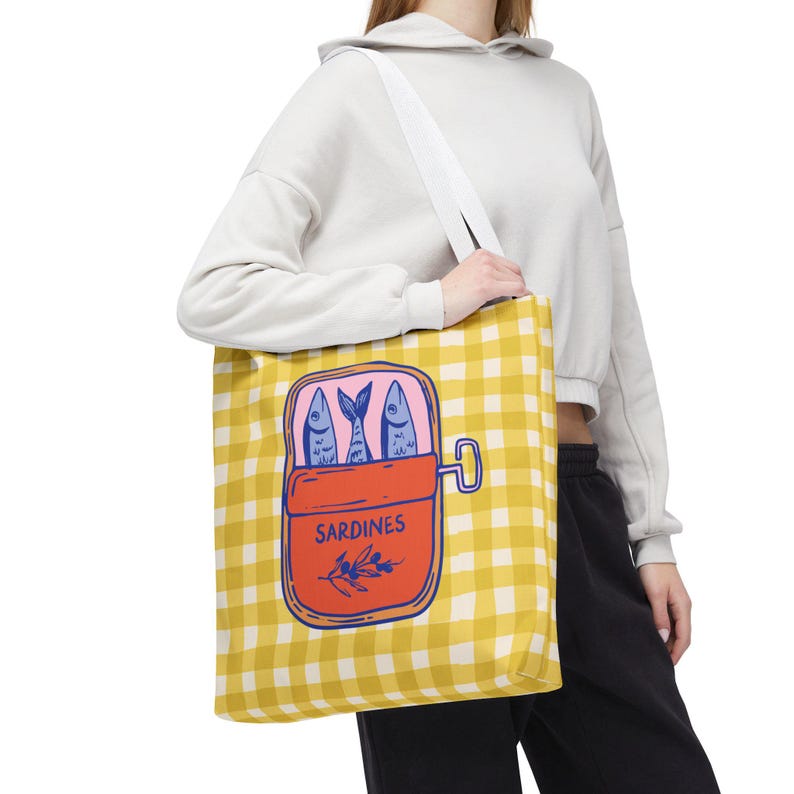 Sardines Tote Bags - Tinned Fish Graphic, Beachy Seaside Shoulder Bag image 4
