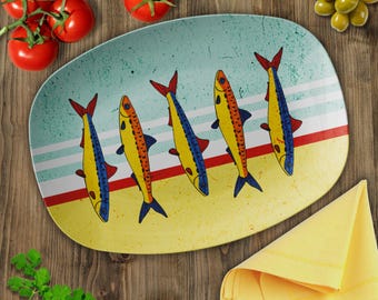 Sardines Serving Platter - Mediterranean Dinnerware - Coastal Housewarming Gift - Oceancore Decor