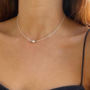 Freshwater Pearl Necklace Sterling Silver 925 Handmade, Pearl Choker Necklace, Dainty Pearl Necklace Gift, Tiny Turquoise Choker, Minimalist