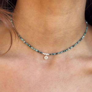 Sterling Silver Personalised Beaded Necklace with Initial Letter Charm Tiny Seed Bead Choker Gold Alphabet Dainty Seeded Necklace Gift Idea