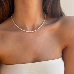 925 Sterling Silver Mother of Pearl Beaded Necklace, handmade White elegant wedding pearly bead jewellery, dainty Nacre beads choker wife image 9