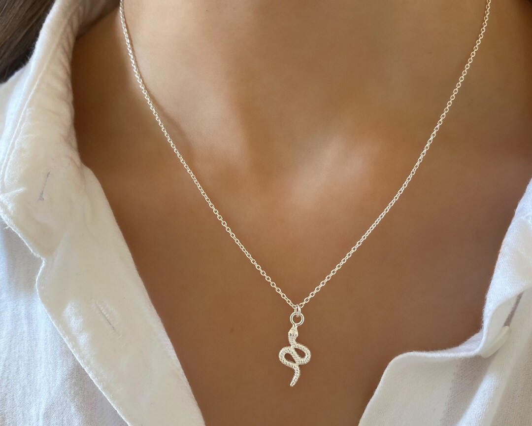 Snake Necklace Sterling Silver, Sterling Silver Snake Pendant, Dainty