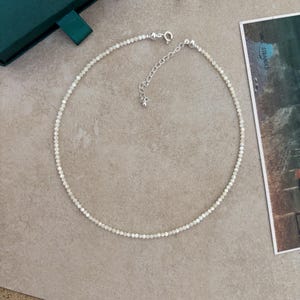 925 Sterling Silver Mother of Pearl Beaded Necklace, handmade White elegant wedding pearly bead jewellery, dainty Nacre beads choker wife image 4