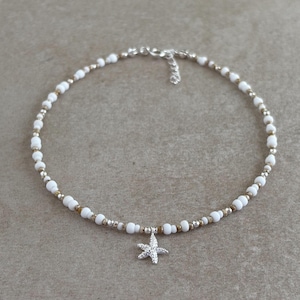 Sterling Silver Starfish Anklet, Beaded Beach Jewelry