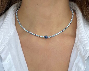 Evil Eye Necklace & Bracelet Set For Women - Blue Evil Eye Pendant, Silver Alloy, Adjustable Chains - View #12