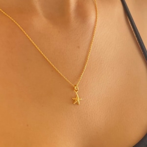 Gold Starfish Necklace, 24k gold vermeil sterling silver Starfish necklace, gold starfish charm, starfish jewellery, dainty starfish jewelry
