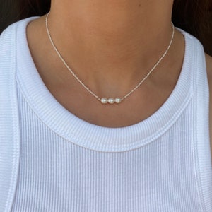 Collar de perlas de agua dulce en plata de ley 925 hecho a mano, gargantilla de perlas, delicado collar de perlas, joyería de perlas delicadas, minimalista