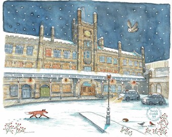 Greeting cards 4 pack winter railway station Shrewsbury