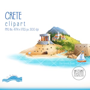 Clipart Crète, été grec, îles de la mer Égée, téléchargement immédiat, usage commercial, mer Méditerranée, fichier png Grèce, palais de Knosos