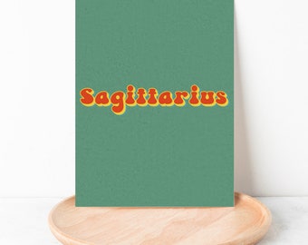 Retro Sagittarius Zodiac Card: Handmade Astrology Notecard