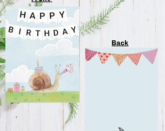 Funny Snail Birthday Card – Handmade Whimsical Greeting