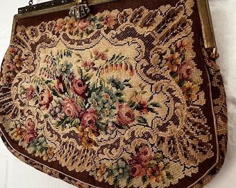 Rare 1930s Austrian Needlepoint Purse: Vintage Floral Bag