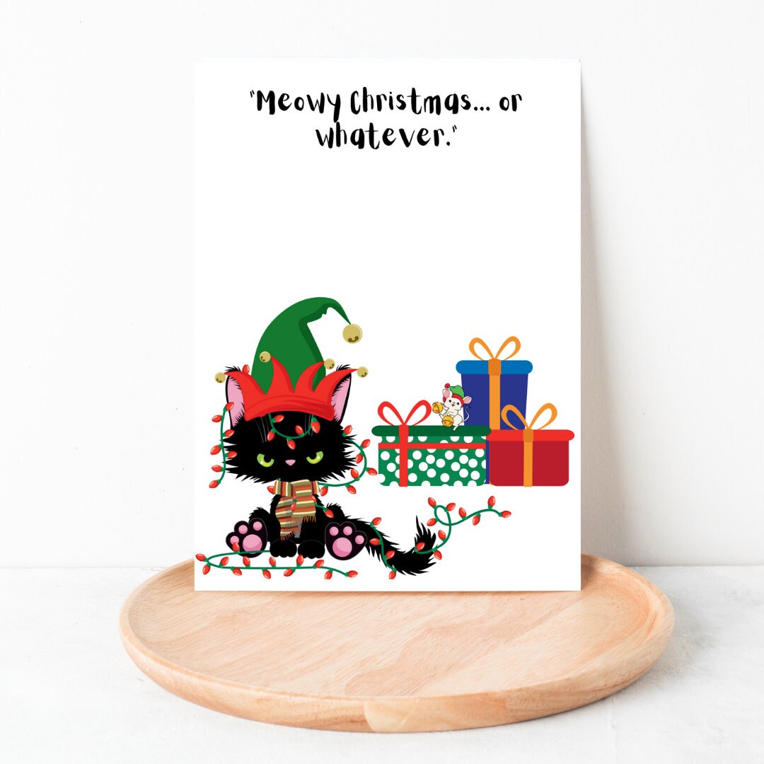 Funny Angry Cat Tangled in Christmas Lights Card Punny Holiday Cards