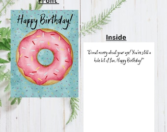 Funny Donut Birthday Card: Pun Greeting, Handmade 5.5x4.25"