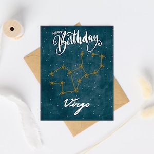 Virgo Constellation Zodiac Cards| Zodiac Virgo Happy Birthday Card| Blank Notecard| Happy Birthday Zodiac| Constellation Happy Birthday Card