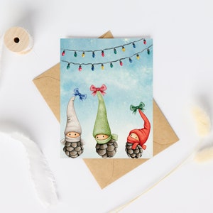 Adorable &quot;Pinecone Elves&quot; Holiday Greeting Card| Holiday Cards| Happy Holidays| Greeting Cards for Special Occasion| Winter Greeting Cards.