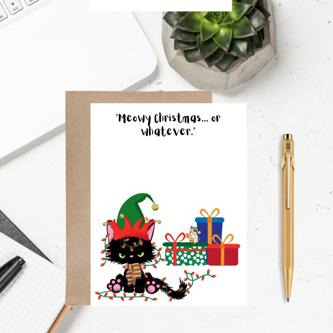 Funny Angry Cat Tangled in Christmas Lights Card| Punny Holiday Cards ...