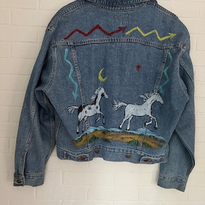 Rare Vintage Jordache Denim Jacket with Beautiful Hand-painted Horses/Western Design/ Oversized Fit/Size XL/ Gift For Her/ Him/90s Vintage