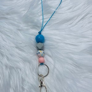 Blue and pink floral lanyard