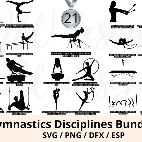 Gymnastik Sportarten SVG Bündel, Gymnastik SVG, Gymnastik SchnittDateien, Gymnastik Clip Art, Gymnastik Designs, kommerzielle Nutzung