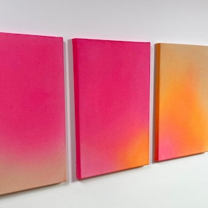 Images auto-peintes (trilogie) avec dégradés de couleurs en orange, rose et beige I unique I 3x (30 x 40 cm) I TRIPTYQUE I œuvre d'art colorée I aura