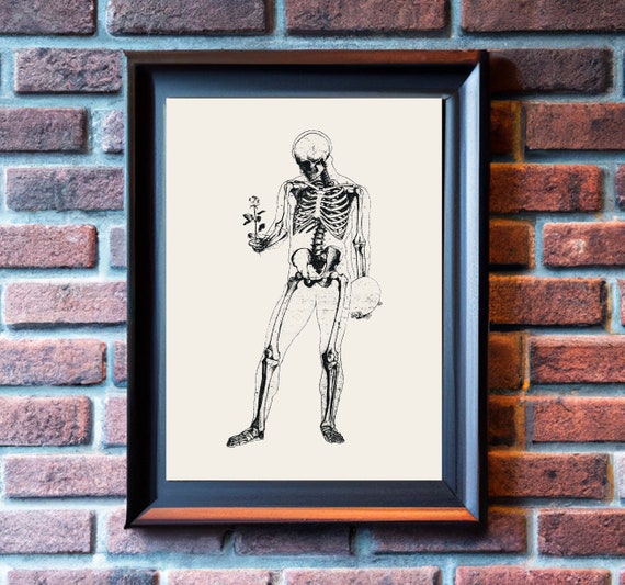 Skeleton Holding a Rose Poster Digital Art Simple Design - Etsy