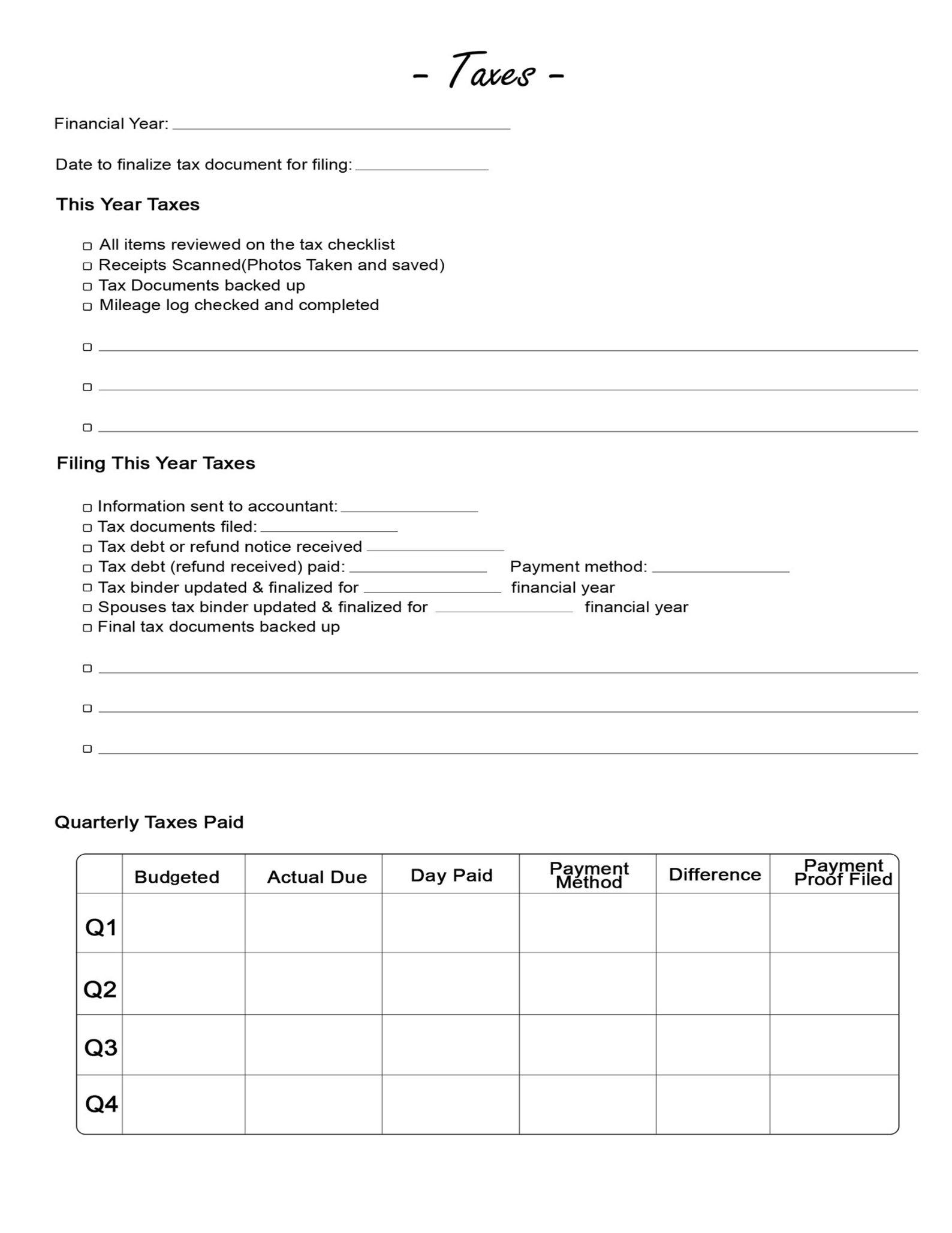 Printable Tax Checklist for Personal, Small Business, Self-employed ...