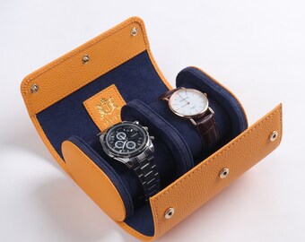 Estuche de viaje de cuero para relojes Rolex y Omega