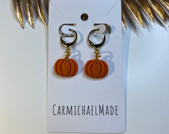 Mini Pumpkin Earrings,Fall Themed Earrings, Dangly Autumn Jewelry, Cute Handmade Clay Earrings, Fall Clay Earrings