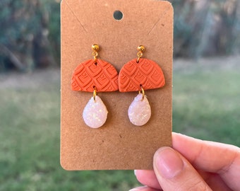 Orange Mushroom Earrings, Cottage Core Clay Earrings, Handmade Polymer Clay Earrings