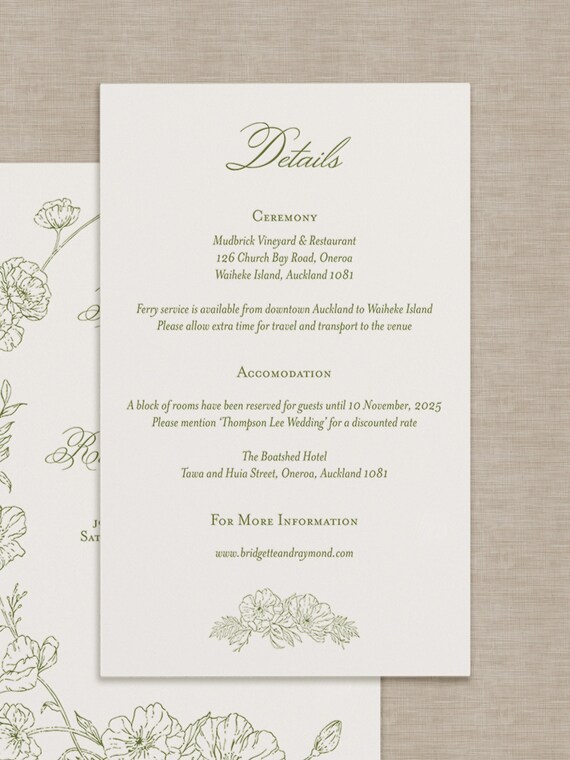 Poppy Garden Wreath Wedding Invitation + Details Card | Vintage
