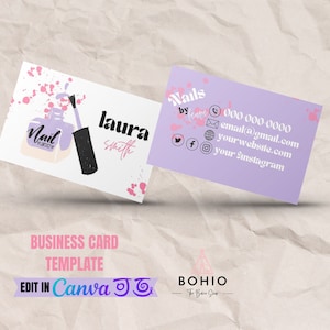 Editable Nail Artist business card template, Canva template, DIY business card,Printable Business card template,Digital Download, beauty