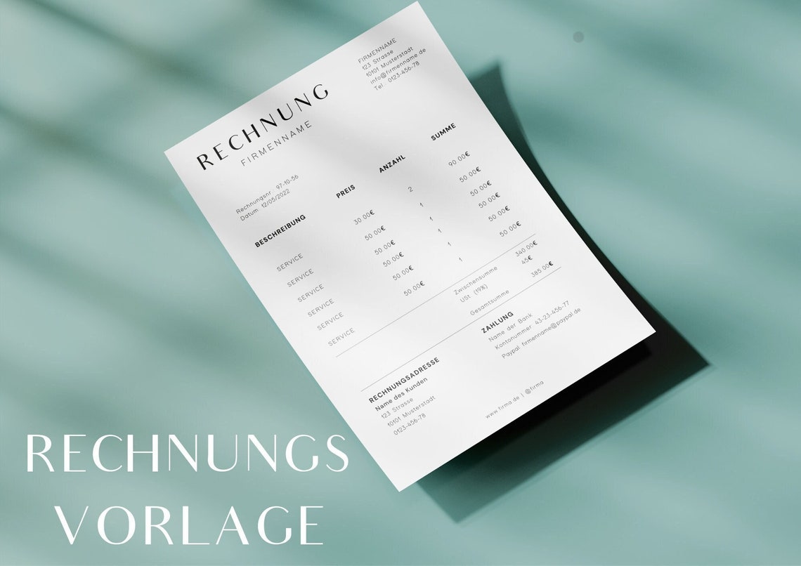 Rechnungsvorlage, deutsch, Invoice, Rechnung Rechnungsblock