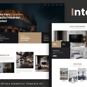 May include: Website homepage for Interi, a company that helps businesses create websites. The website features a dark background with a modern design. The text "Make Your Creative Website Powered by Interi" is displayed in a large font. The website also features images of interior design projects.