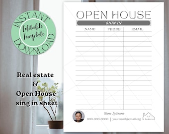 Open house sign-in sheet | Realtor |Open house sign-in sheet template | Real estate printable | Open house | Realtor marketing | Real estate