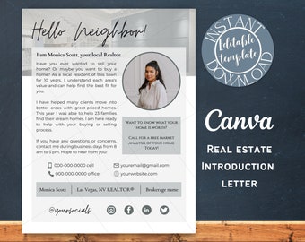 Real estate introduction flyer | Hello neighbor letter | Real estate marketing | New agent flyer| Real estate letter| Realtor farming letter