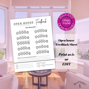 Open House Feedback Form | Real Estate Marketing | Agent Printable | Realtor Open House Flyers and Forms | Instant Download | Canva Template