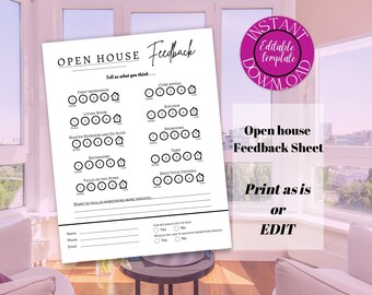 Realtor Open House Feedback Form | Real Estate Marketing | Printable Agent Marketing | Realtor Open House Forms | Instant Download